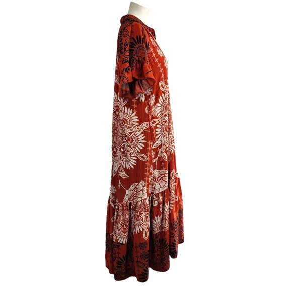 By ANTHROPOLOGIE Ruffle-Sleeve Maxi Dress S Tiered Medallion Print Boho Breezy - Picture 9 of 12